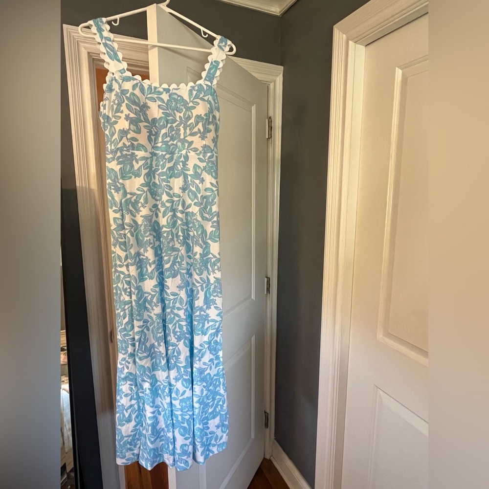 Lilly Pulitzer Turquoise and White Leaf Print Dress